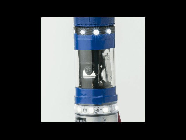 The Chim-Scan® Lighthouse™ Tilt Camera lens tilts 90° and rotates 360°.