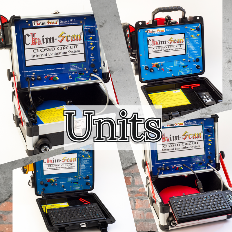 Chim-Scan® Units include the Series 100 and 211 which record images and videos of chimney inspections. 